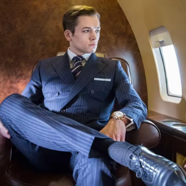 New Blue Stripe Men Suits Double Breasted Peak Lapel Elegant Blazer Wedding Costume 2 Pieces Jacket Pants