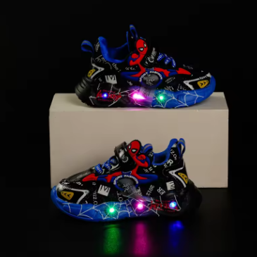 Disney LED Casual Sneakers Red Black For Spring Boys Spiderman Outdoor Shoes Children Lighted Non-slip Shoes Size 21-30