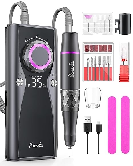 Electric Nail Drill Professional Kit: 35,000 RPM USB Rechargeable Efile Nail Drill Nail File with 12 Bits for Polishing Gel/Acrylic Nails- Portable Manicure Tool Set for Salon/Home-Black