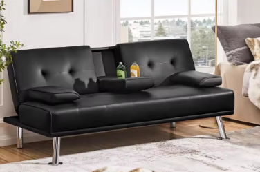 Modern Sofa Bed Faux Leather Sofa Convertible Folding Futon Couch with Armrest Home Recliner Home Furniture for Living Room