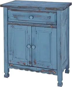 Rustic Cottage Accent Cabinet with 1 Drawer and 2 Doors in Blue Antique Finish for Living Room - Assembly Req'd., Distressed Wood, Adjustable/Removable Shelf