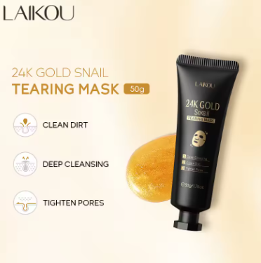 24K Gold Snail Collagen Peel Off Mask Reduce Blackheads Deep Cleaning Oil-Control Shrink Pores Hydrating Smooth Face Skin Care