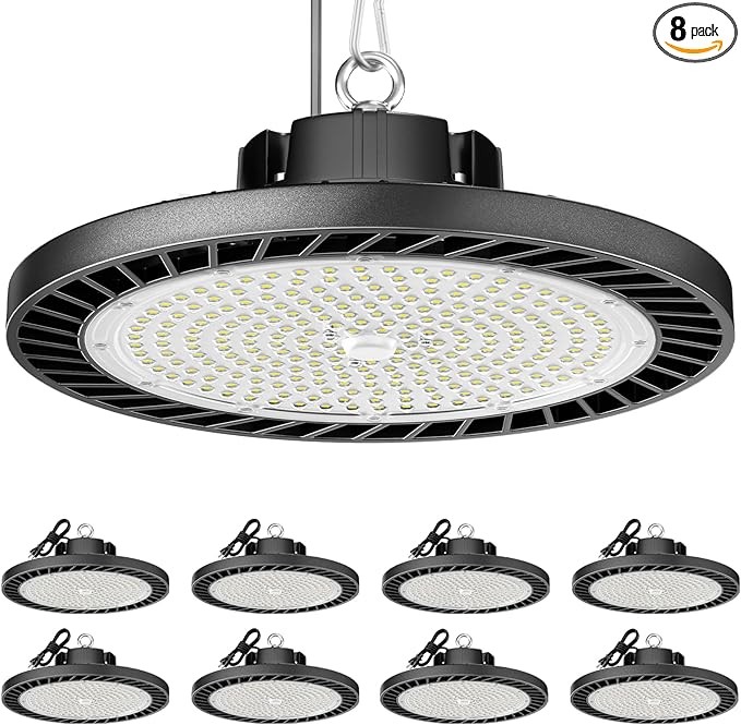 Super Bright LED High Bay Lights 200W, 30000LM 6500K UFO High Bay Led Shop Lights AC100-277V with Plug Industrial Warehouse Workshop Factory Barn Garage Area Lighting Fixture - 8 Pack